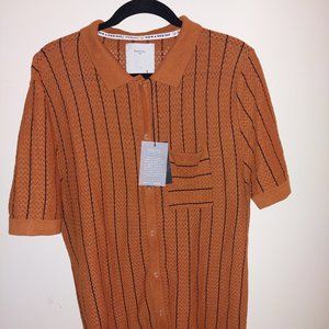 Percival Brown Stripped Short Sleeve Button Up Shirt